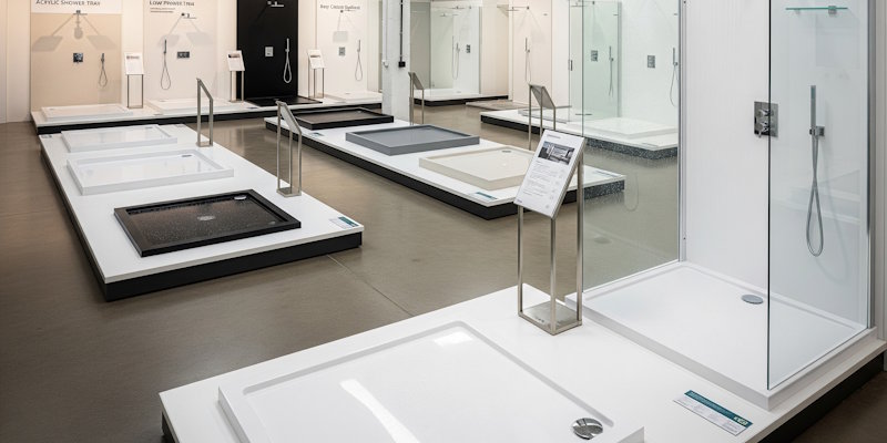 Close-up of an acrylic shower tray